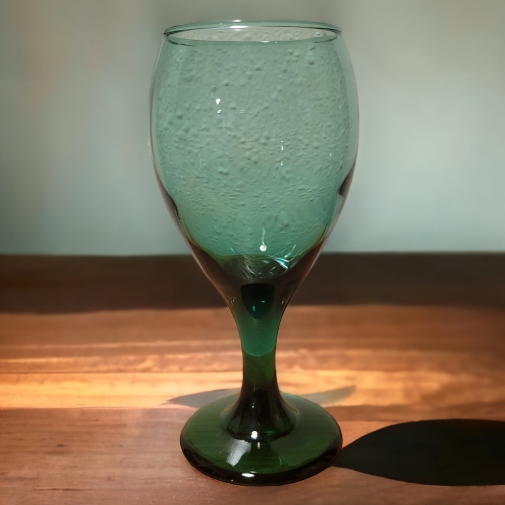 1 Vtg 70's Libbey Teardrop Juniper Green Stemmed Footed Water Goblet Wine Glass